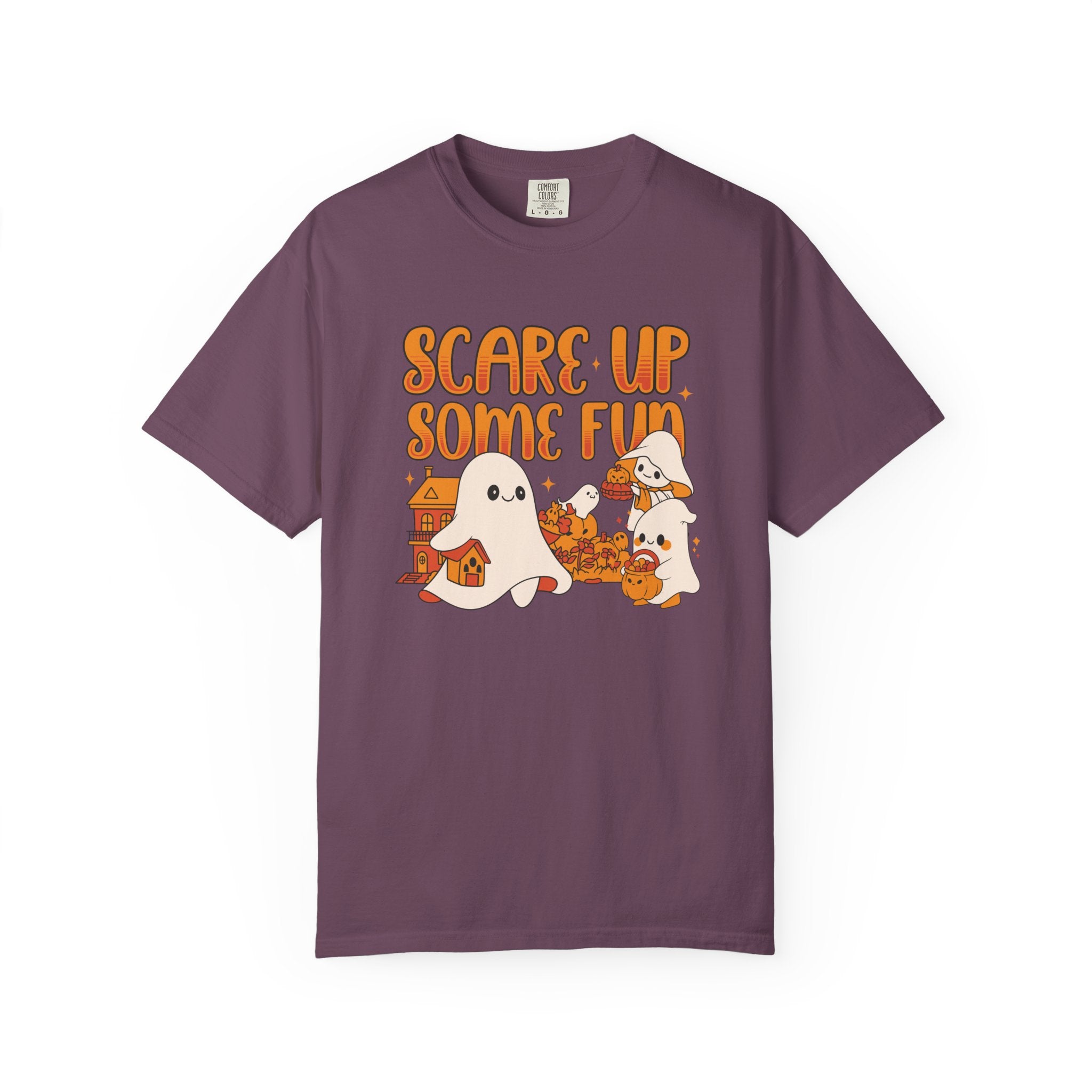 Funny Halloween Ghost T-Shirt: Spooky Pumpkin Design with ’Scare Up Some Fun’ Quote - Berry / S - T-Shirt