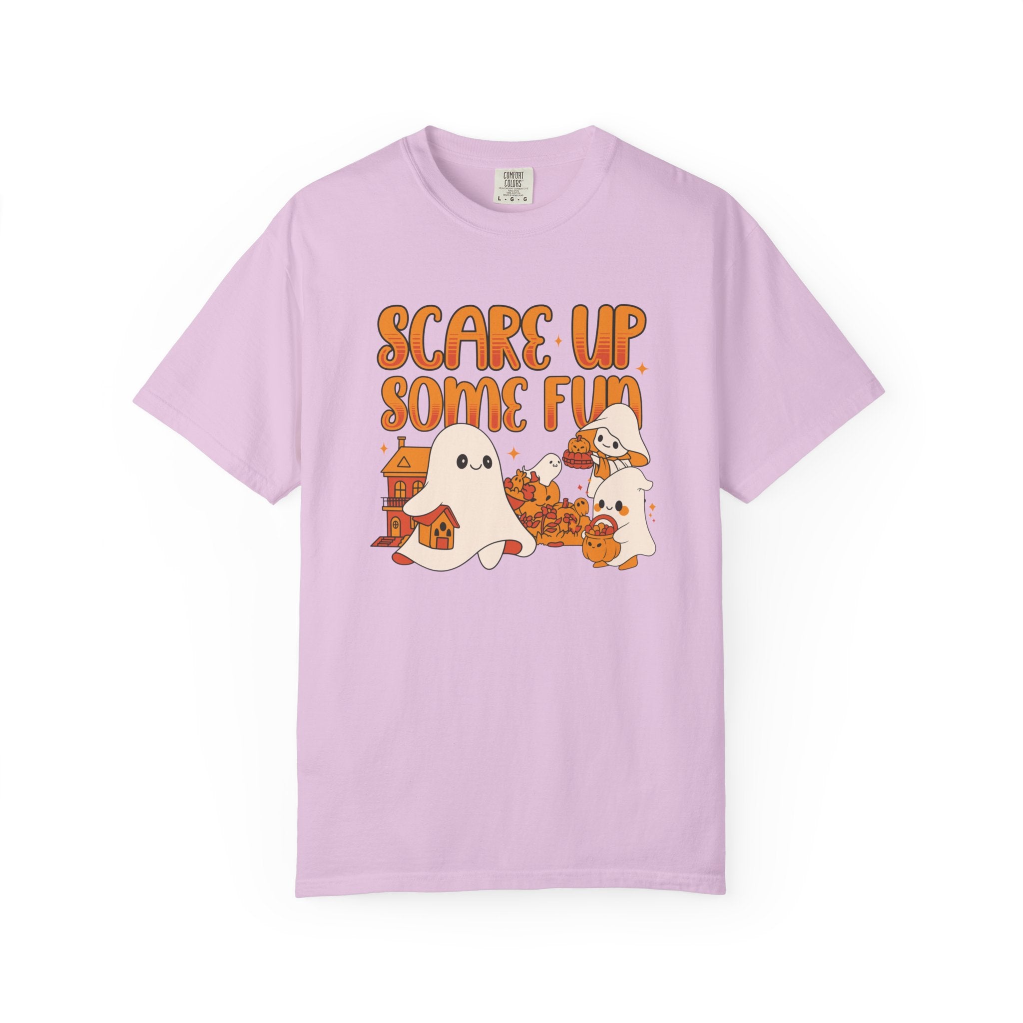 Funny Halloween Ghost T-Shirt: Spooky Pumpkin Design with ’Scare Up Some Fun’ Quote - Blossom / S - T-Shirt