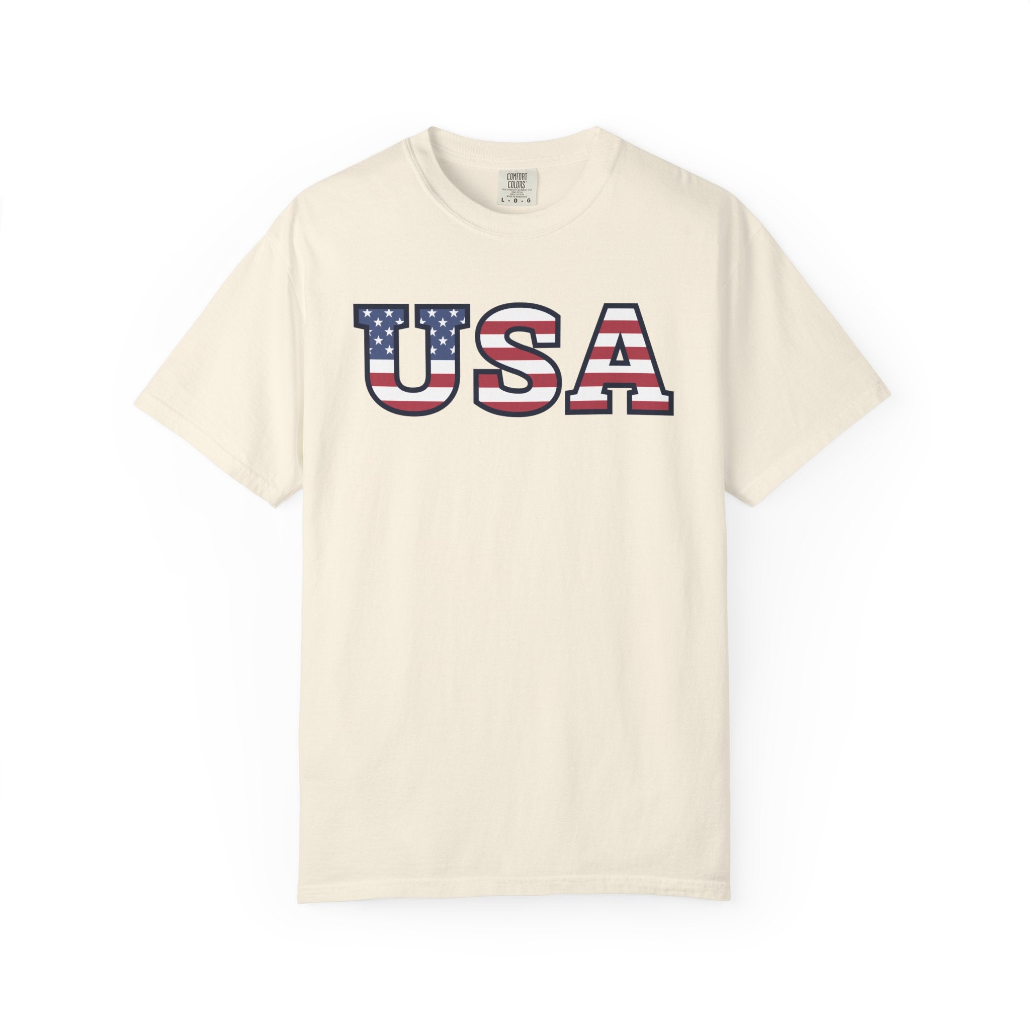 USA Typography Patriotic T-Shirt - Ivory / S