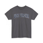 Gray t-shirt with 'West Virginia' text on a white background