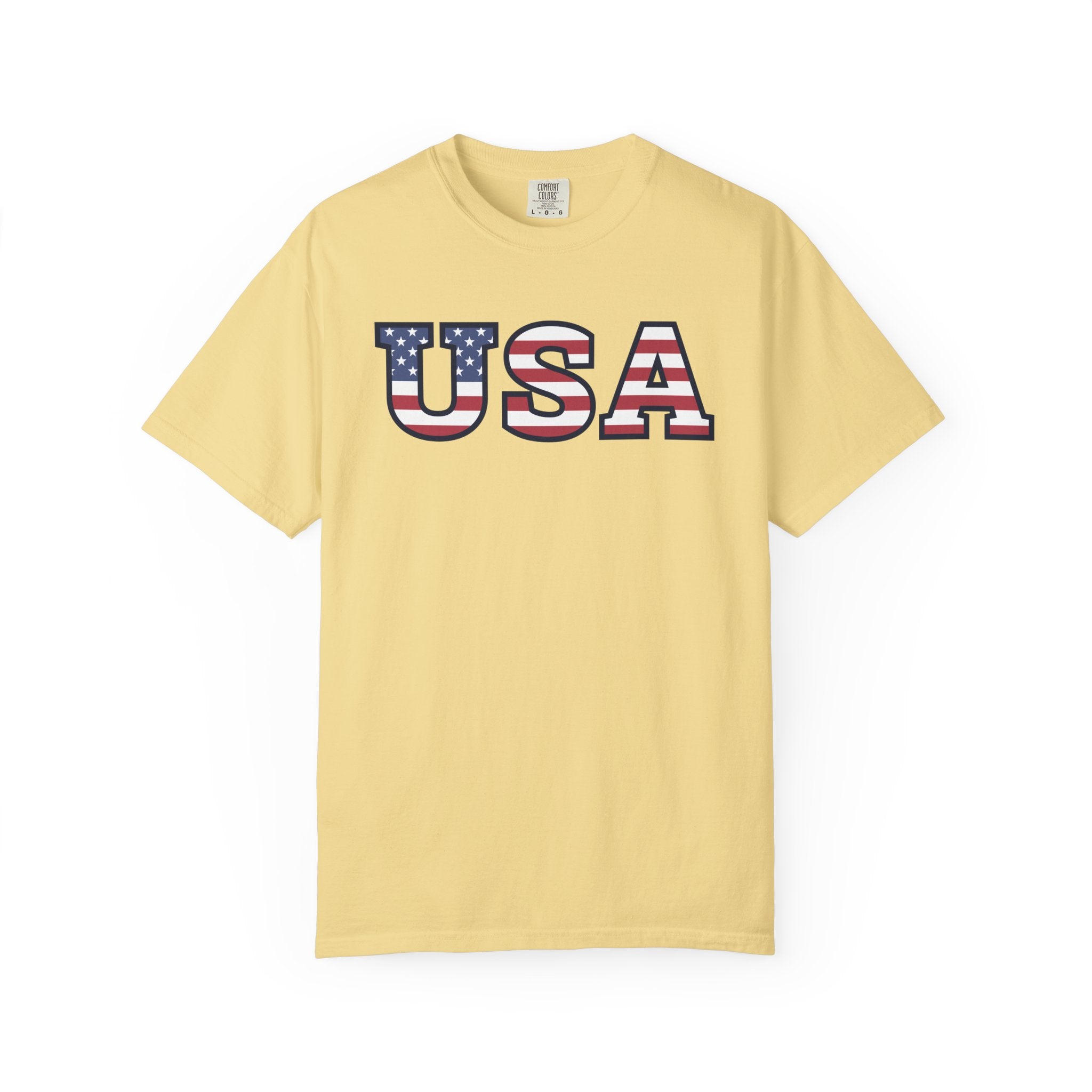 USA Typography Patriotic T-Shirt - Butter / S