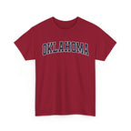 Red t-shirt with 'OKLAHOMA' text on a white background