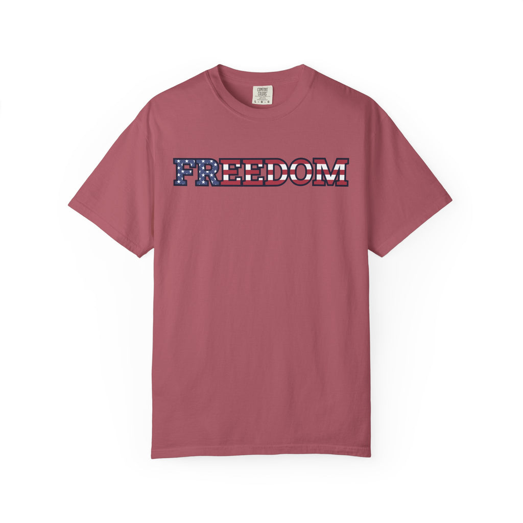 Freedom Flag Typography T-Shirt - Crimson / S