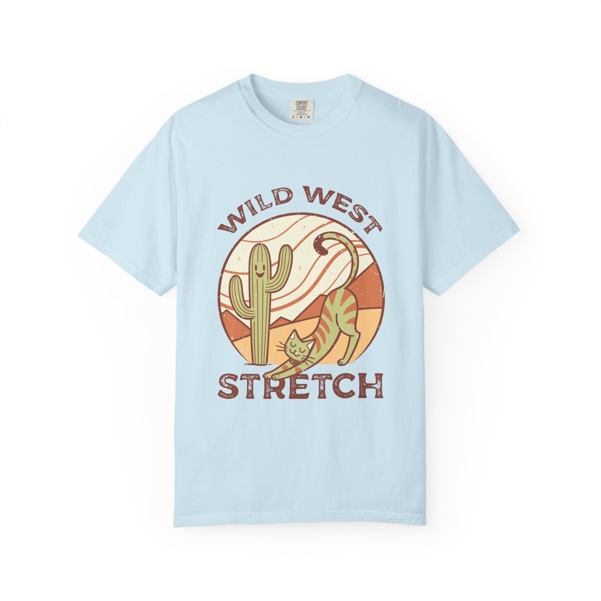 Cat Cowboy Yoga T-Shirt | Wild West Adventure Graphic Tee - Chambray / S