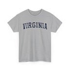 Gray t-shirt with 'Virginia' printed on it against a white background