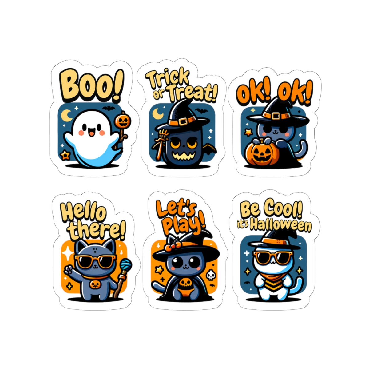 Cute Halloween Cat Stickers - Kiss-Cut Vinyl Decals for Laptops Water Bottles & Journals (Waterproof Glossy) - 6’’ ×