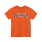 Orange t-shirt with 'NEW HAMPSHIRE' text on a white background