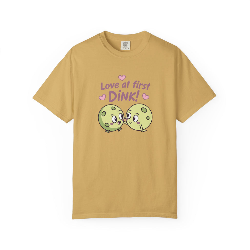 ’Love At First DINK’ Pickleball T-Shirt | Funny Couples Gift Tee - Mustard / S