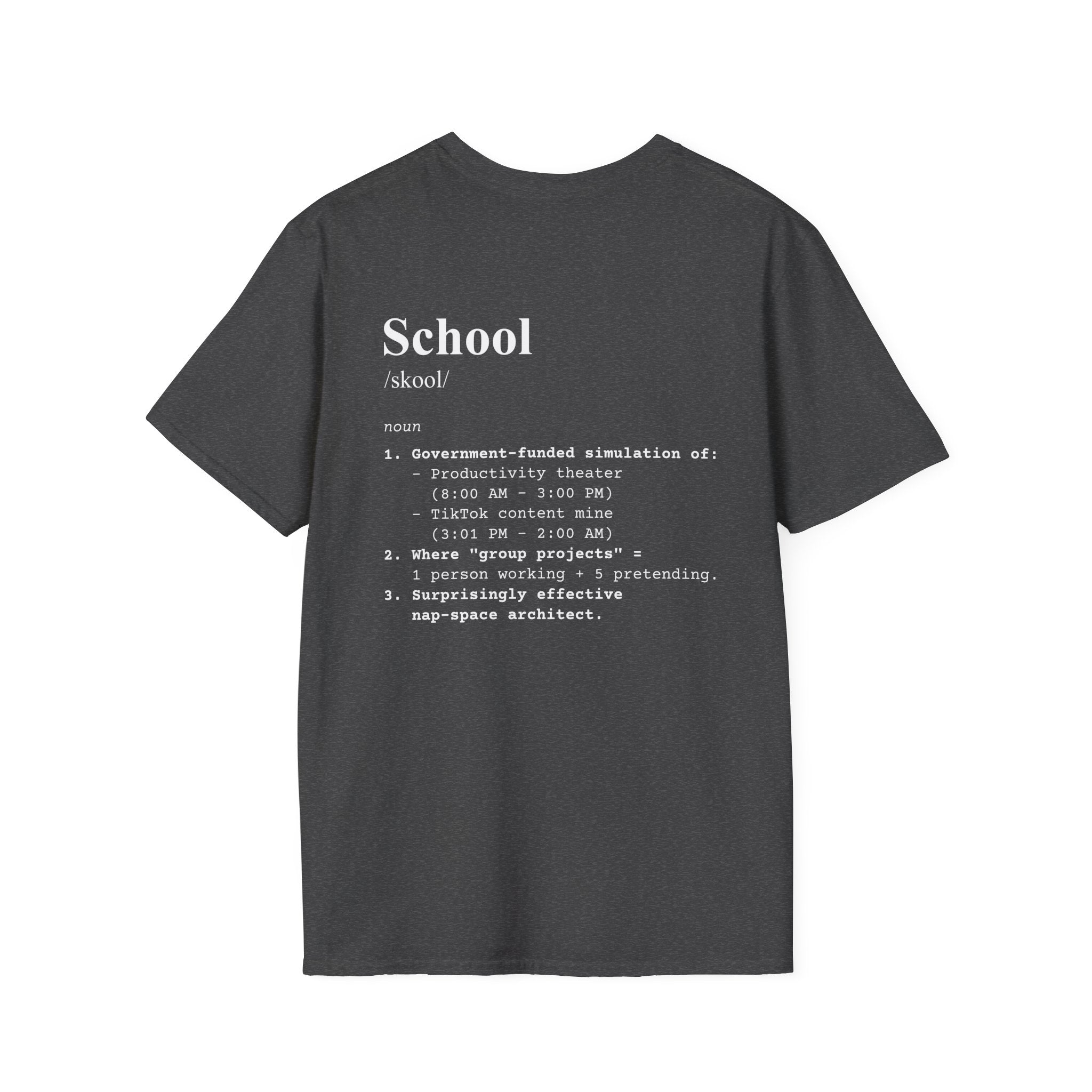 School Definition T-Shirt (V1 - Back Print) - Dark Heather / S - T-Shirt