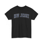 Black t-shirt with 'NEW JERSEY' text on a white background
