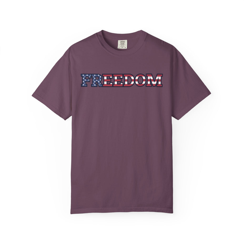 Freedom Flag Typography T-Shirt - Berry / S