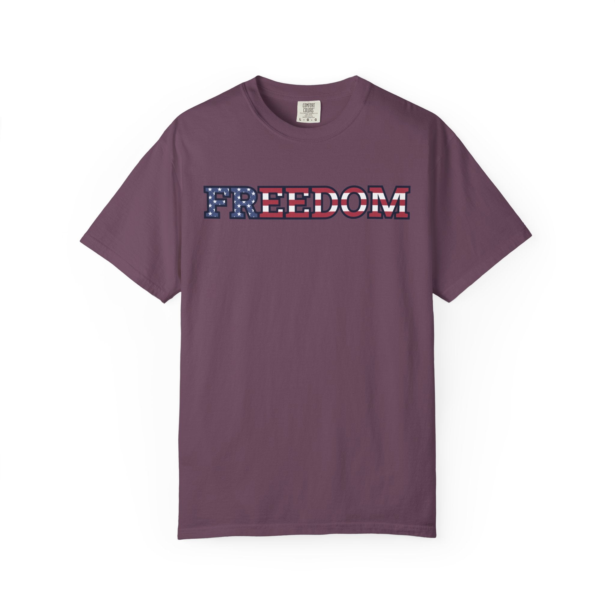 Freedom Flag Typography T-Shirt - Berry / S