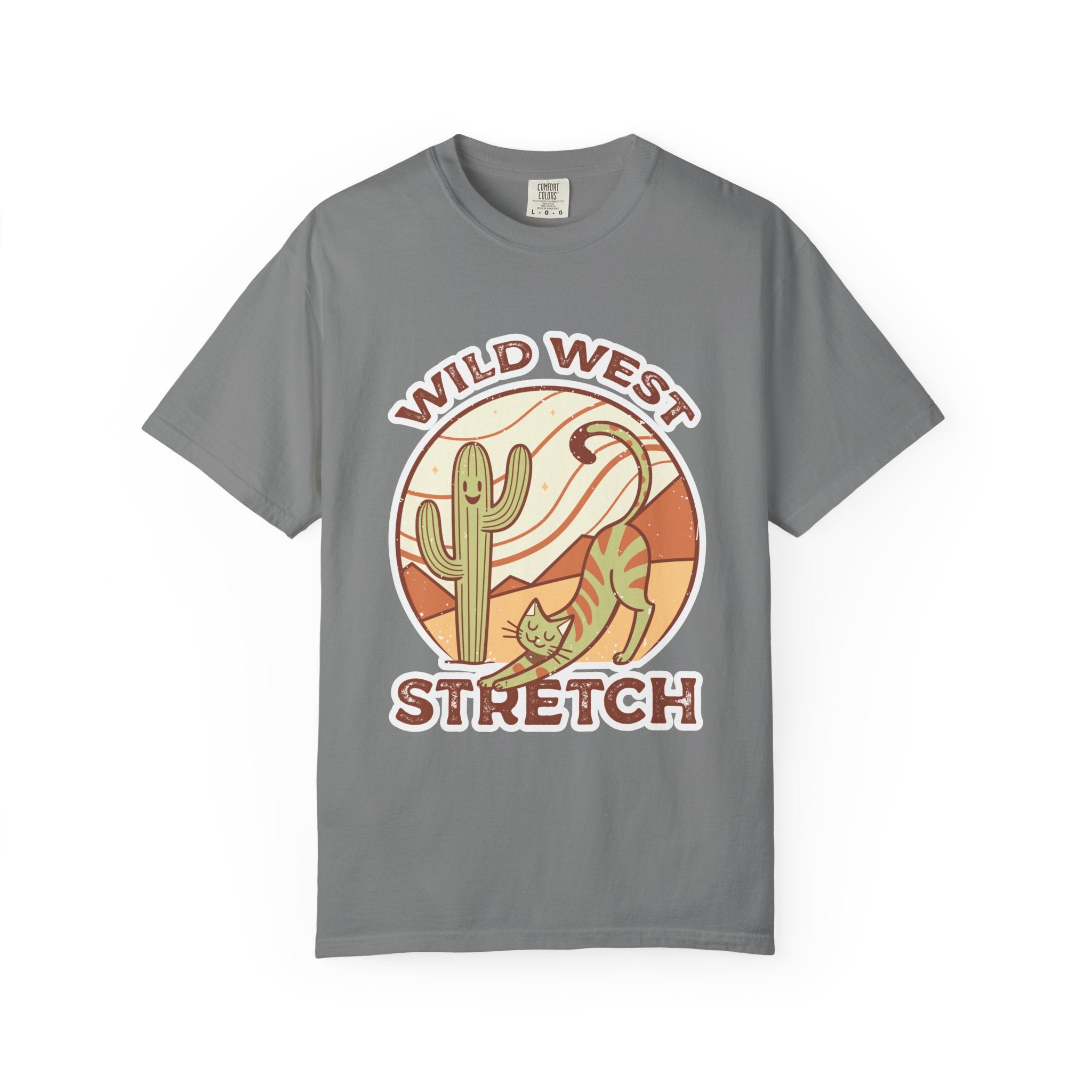 Cat Cowboy Yoga T-Shirt | Wild West Adventure Graphic Tee - Grey / S
