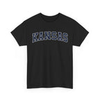 Black t-shirt with 'KANSAS' text on a white background
