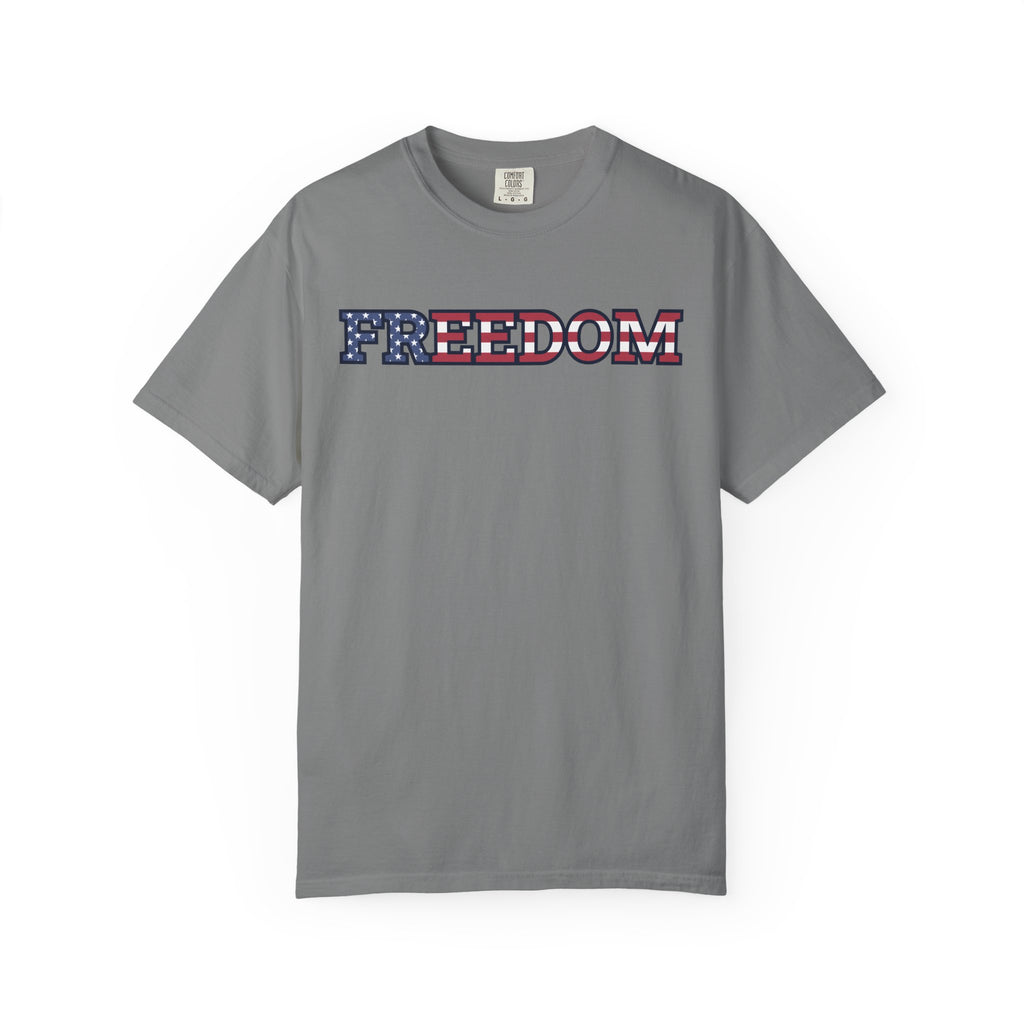 Freedom Flag Typography T-Shirt - Grey / S