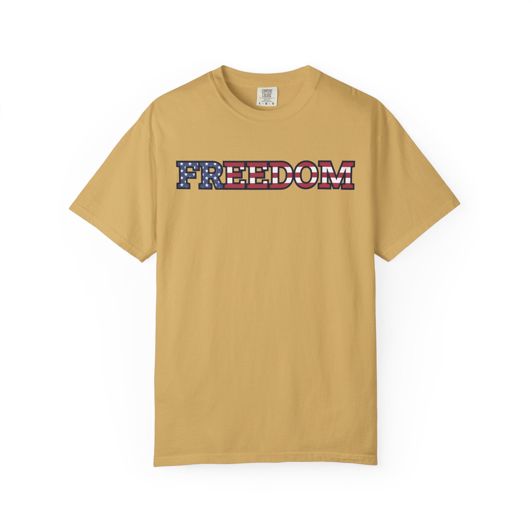 Freedom Flag Typography T-Shirt - Mustard / S