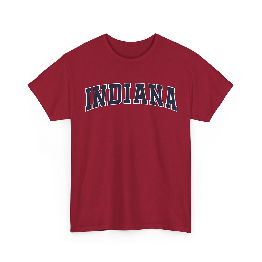 Red t-shirt with 'INDIANA' text on a white background