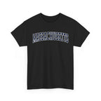 Black t-shirt with 'MASSACHUSETTS' text on a white background