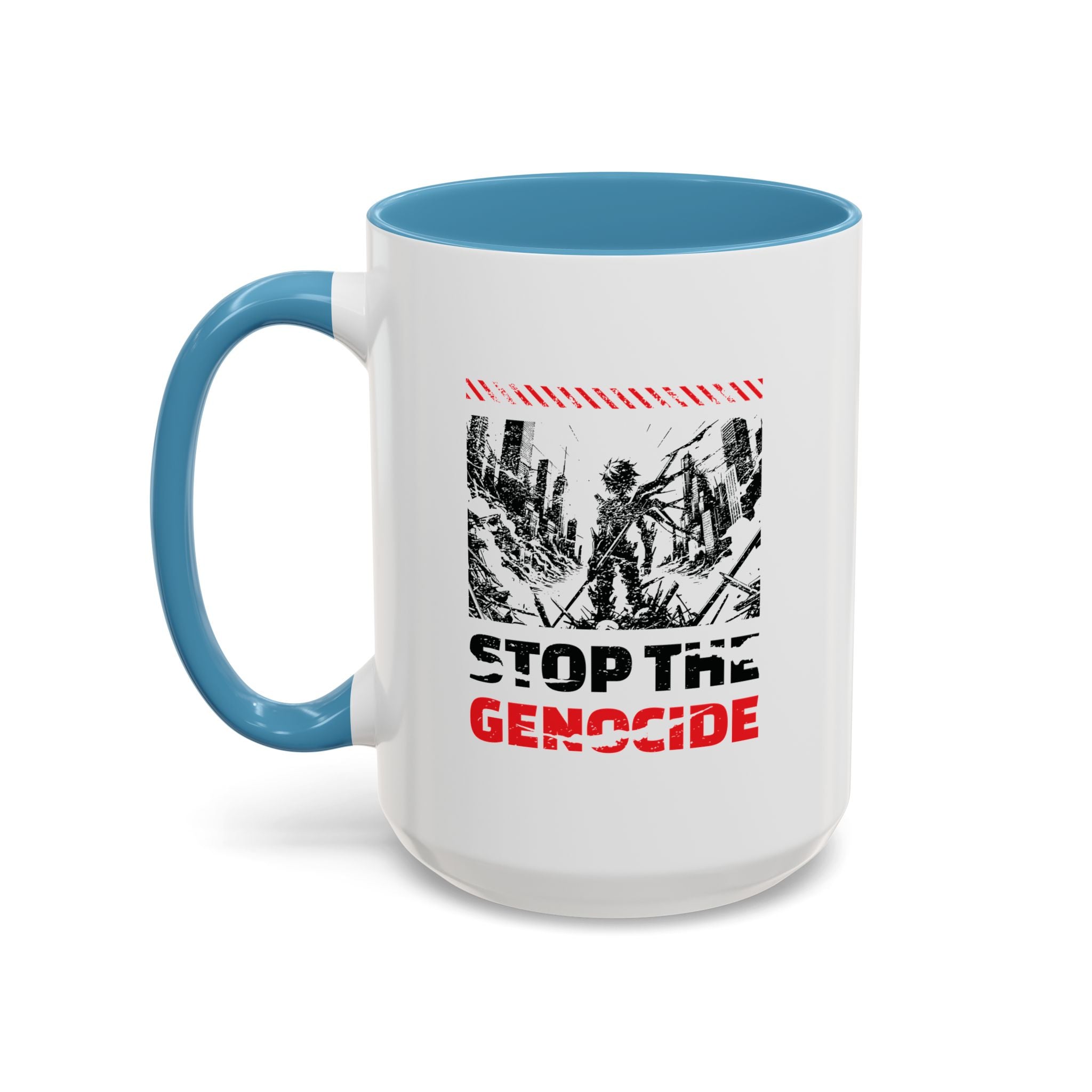 Stop the Genocide Accent Coffee Mug - 15oz / Light Blue