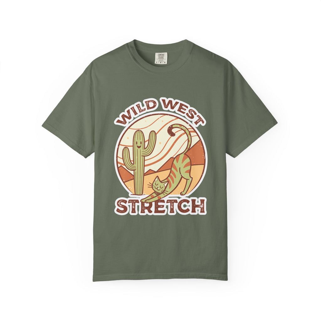 Cat Cowboy Yoga T-Shirt | Wild West Adventure Graphic Tee - Moss / S