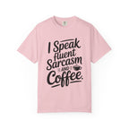 ’I Speak Fluent Sarcasm & Coffee’ T-Shirt | Funny Sarcastic Quote Tee for Coffee Lovers - Blossom / S