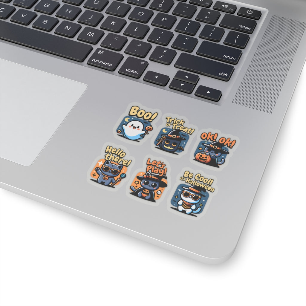 Cute Halloween Cat Stickers - Kiss-Cut Vinyl Decals for Laptops Water Bottles & Journals (Waterproof Glossy) - Paper