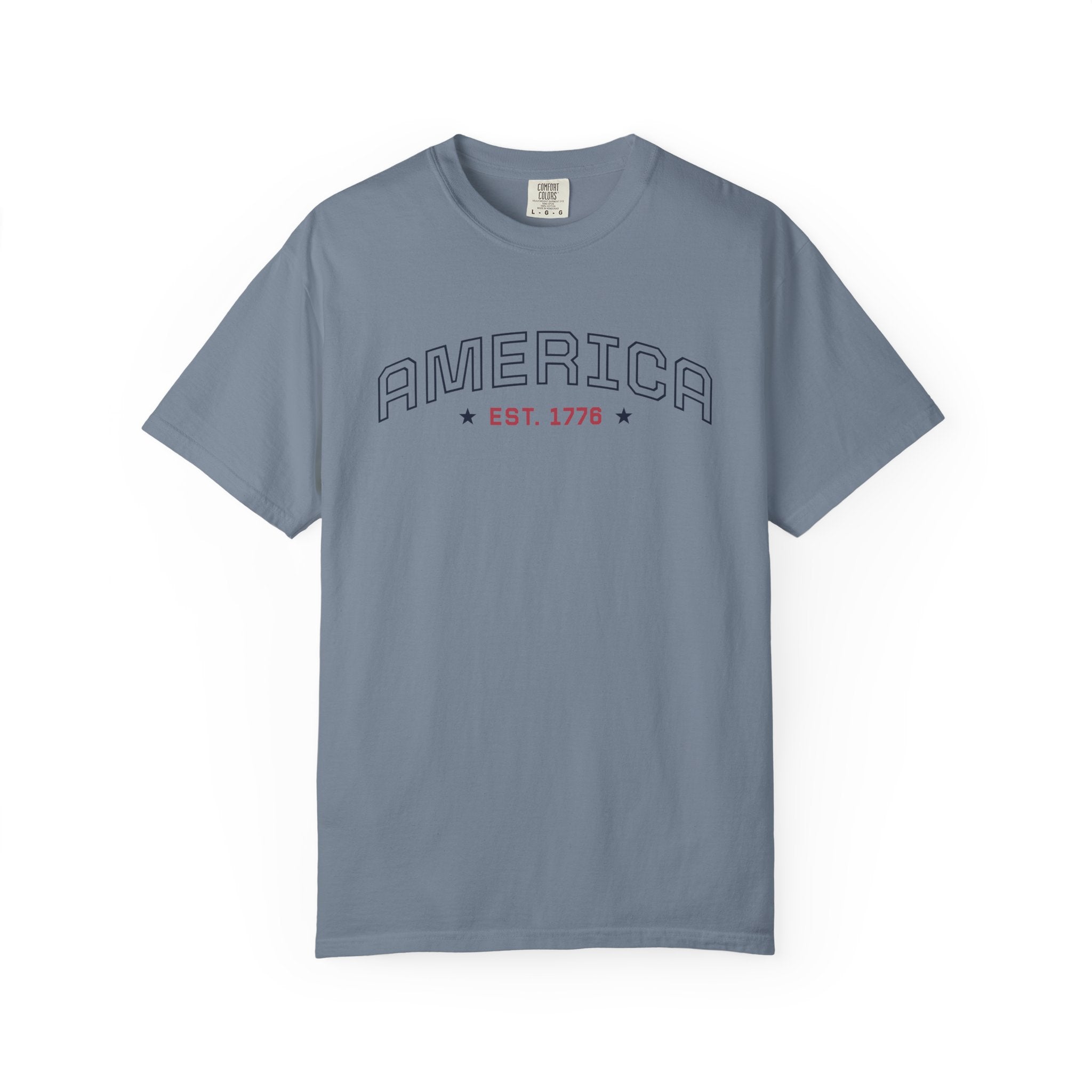 America Typography T-Shirt - Blue Jean / S