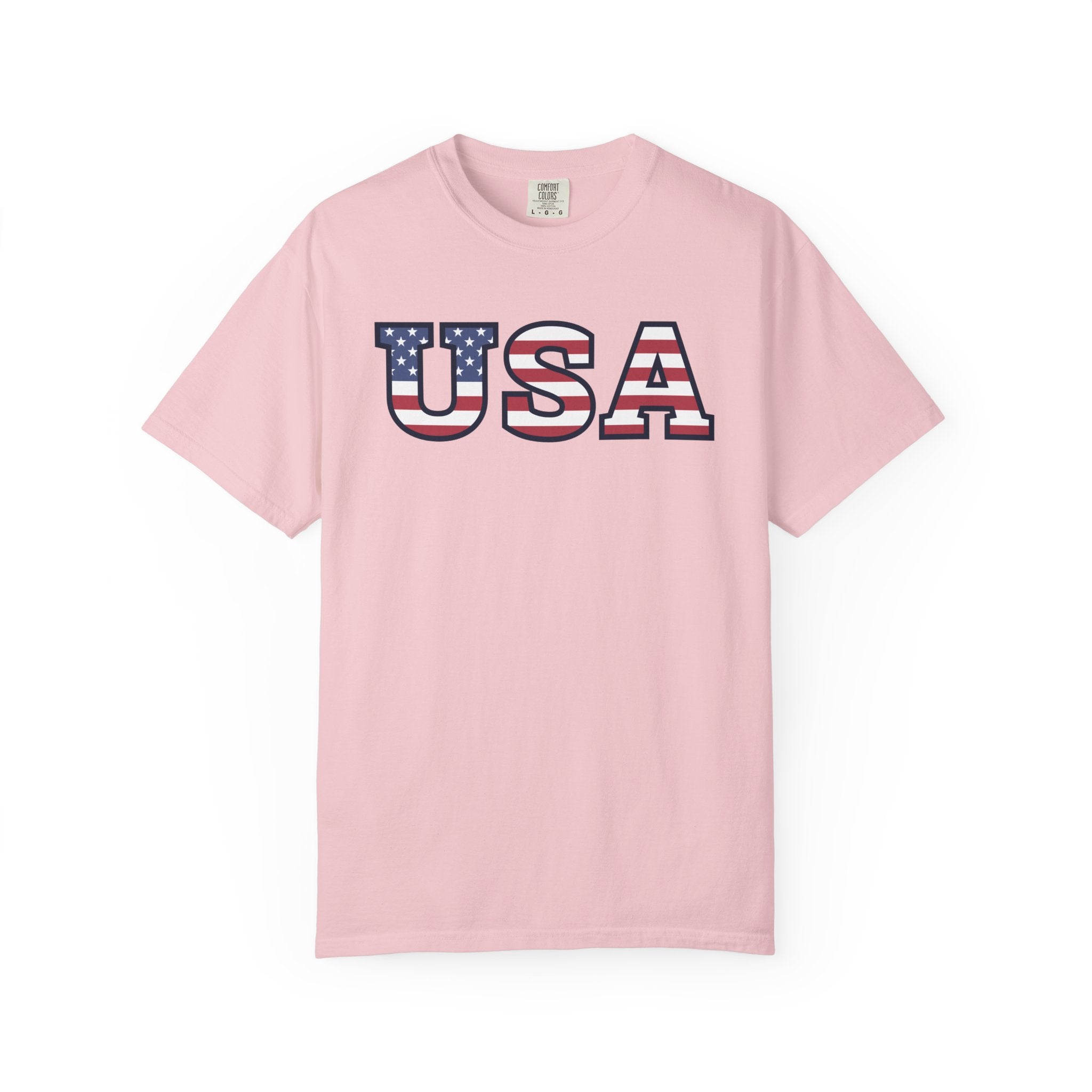 USA Typography Patriotic T-Shirt - Blossom / S