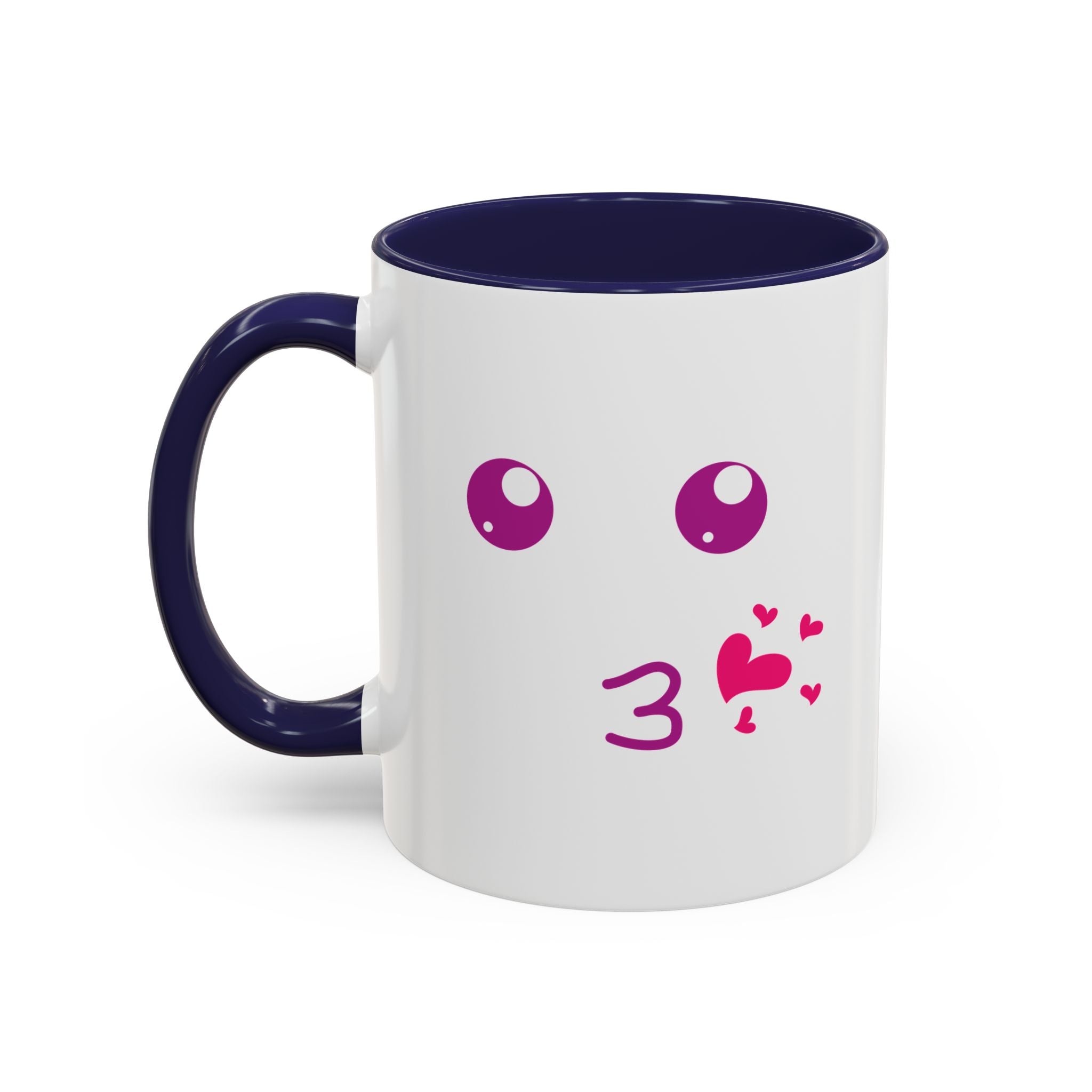 Cute Kiss Smiley Face Mug | XOXO Coffee Cup - 11oz / Navy
