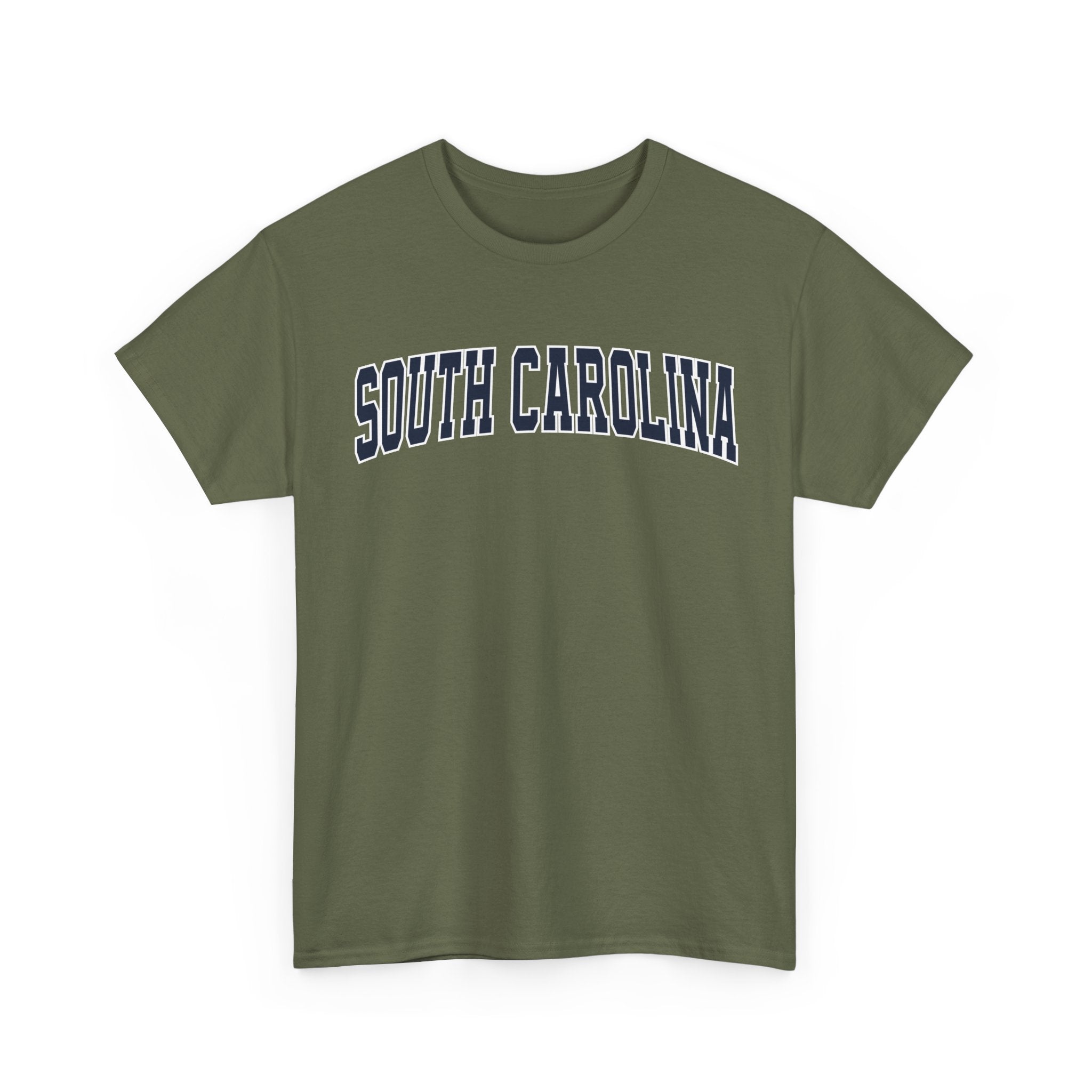 Green t-shirt with 'South Carolina' text on a white background