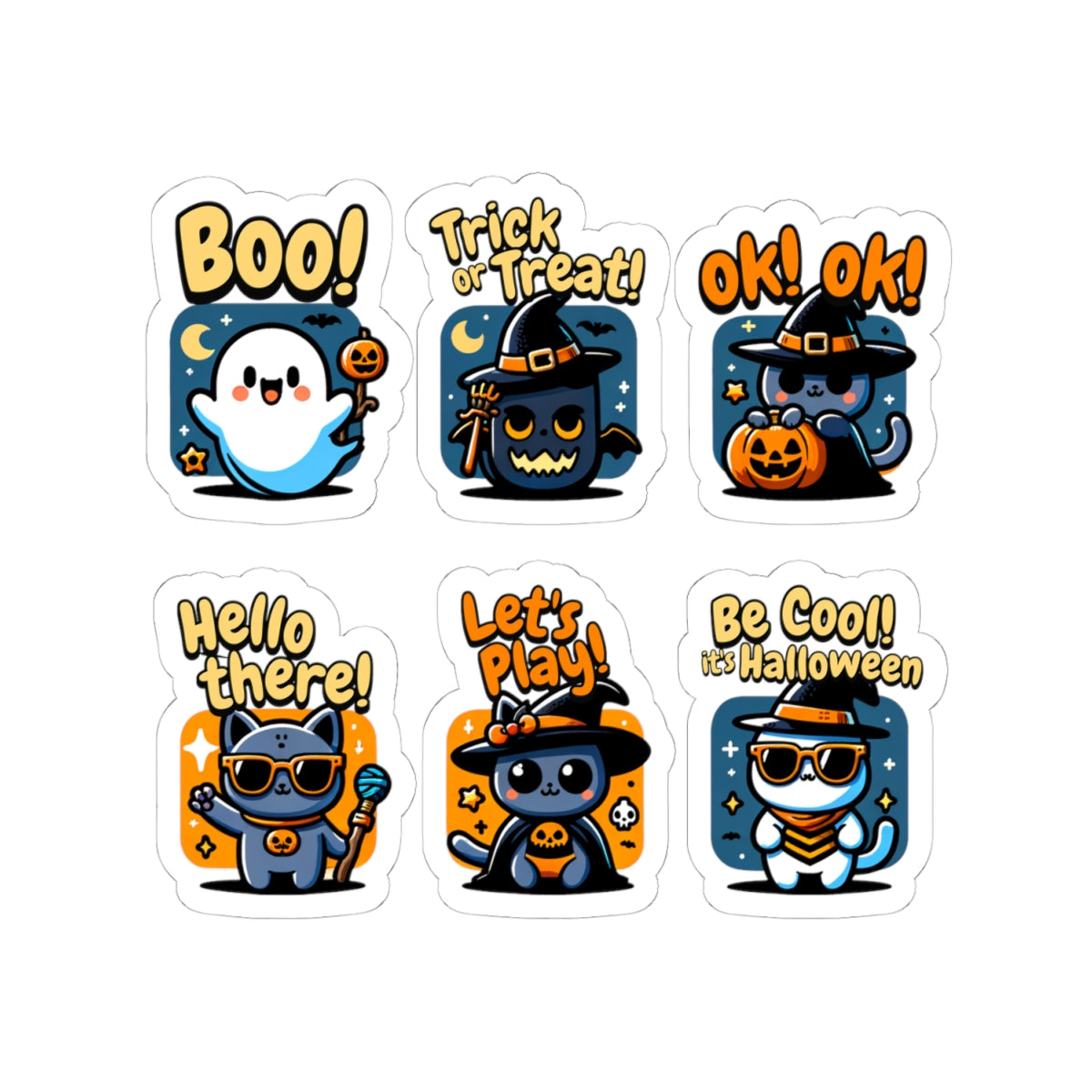 Cute Halloween Cat Stickers - Kiss-Cut Vinyl Decals for Laptops Water Bottles & Journals (Waterproof Glossy) - 4’’ ×