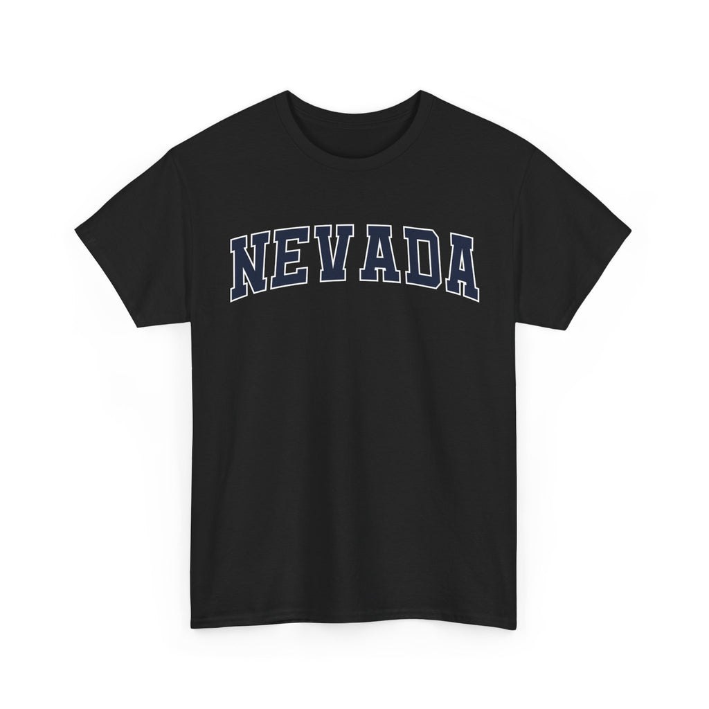 Black t-shirt with 'NEVADA' printed on a white background