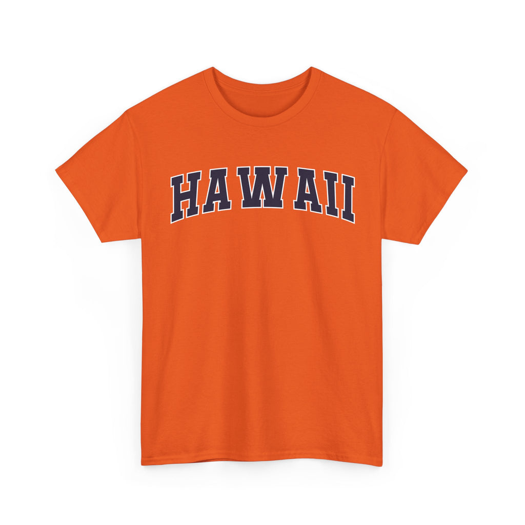Orange t-shirt with 'HAWAII' printed on it against a white background