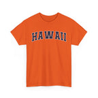 Orange t-shirt with 'HAWAII' printed on it against a white background