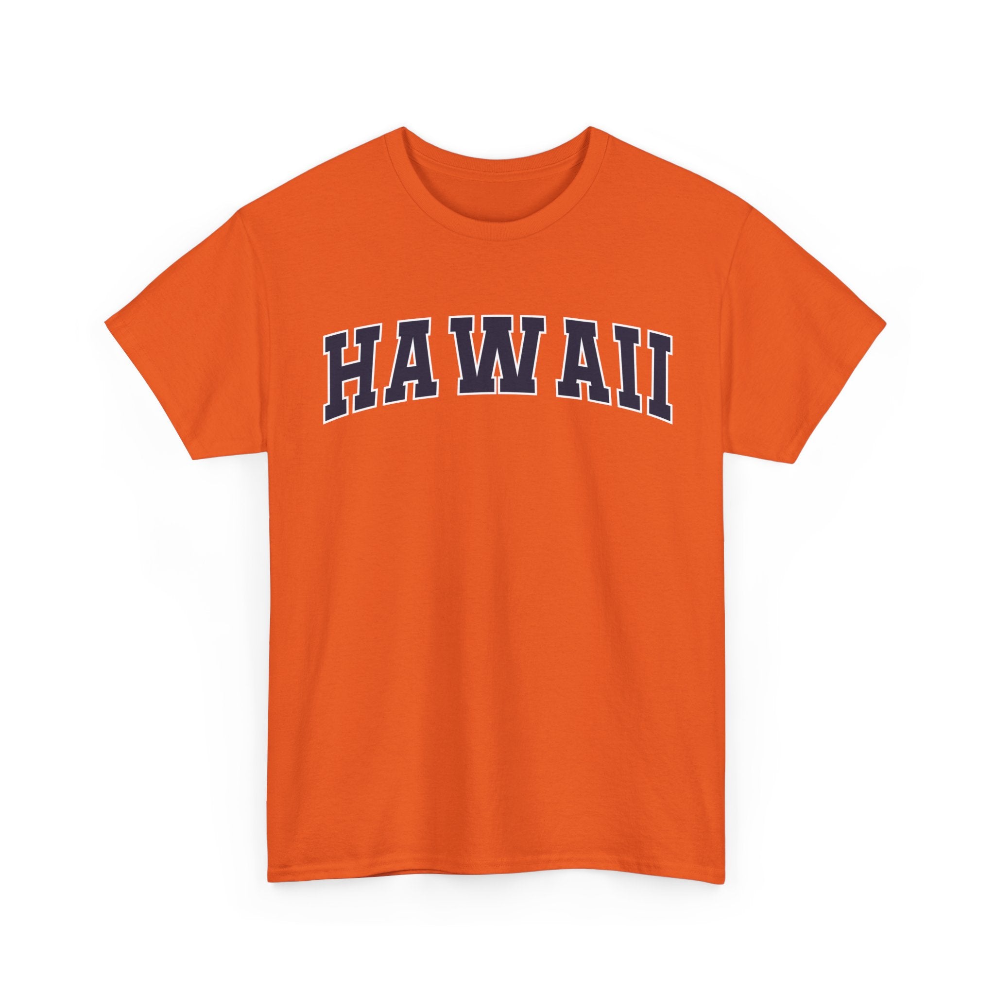 Orange t-shirt with 'HAWAII' printed on it against a white background