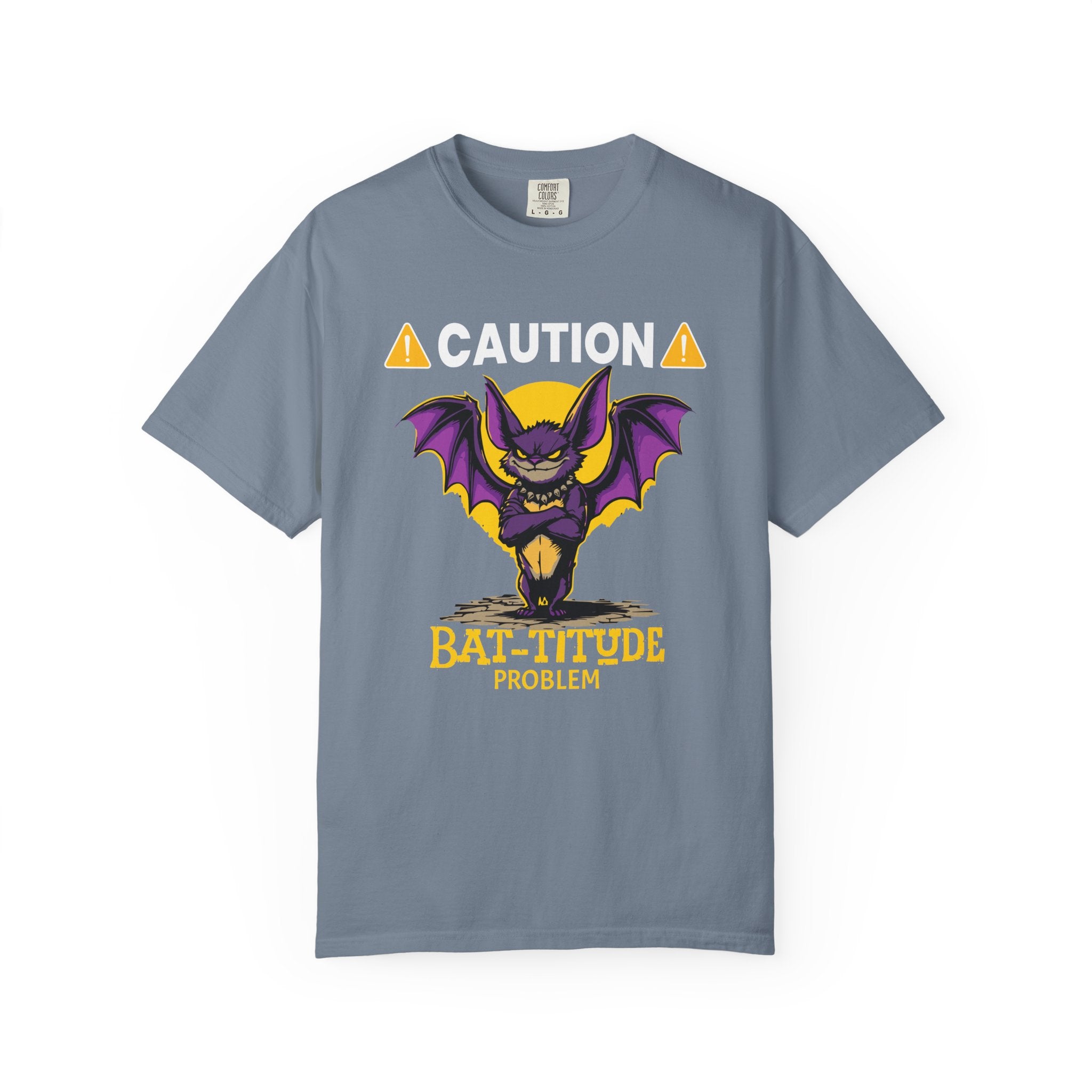 Caution: Bat-titude Problem Halloween T-Shirt - Blue Jean / S - T-Shirt