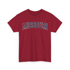 Red t-shirt with 'MISSOURI' printed on a white background