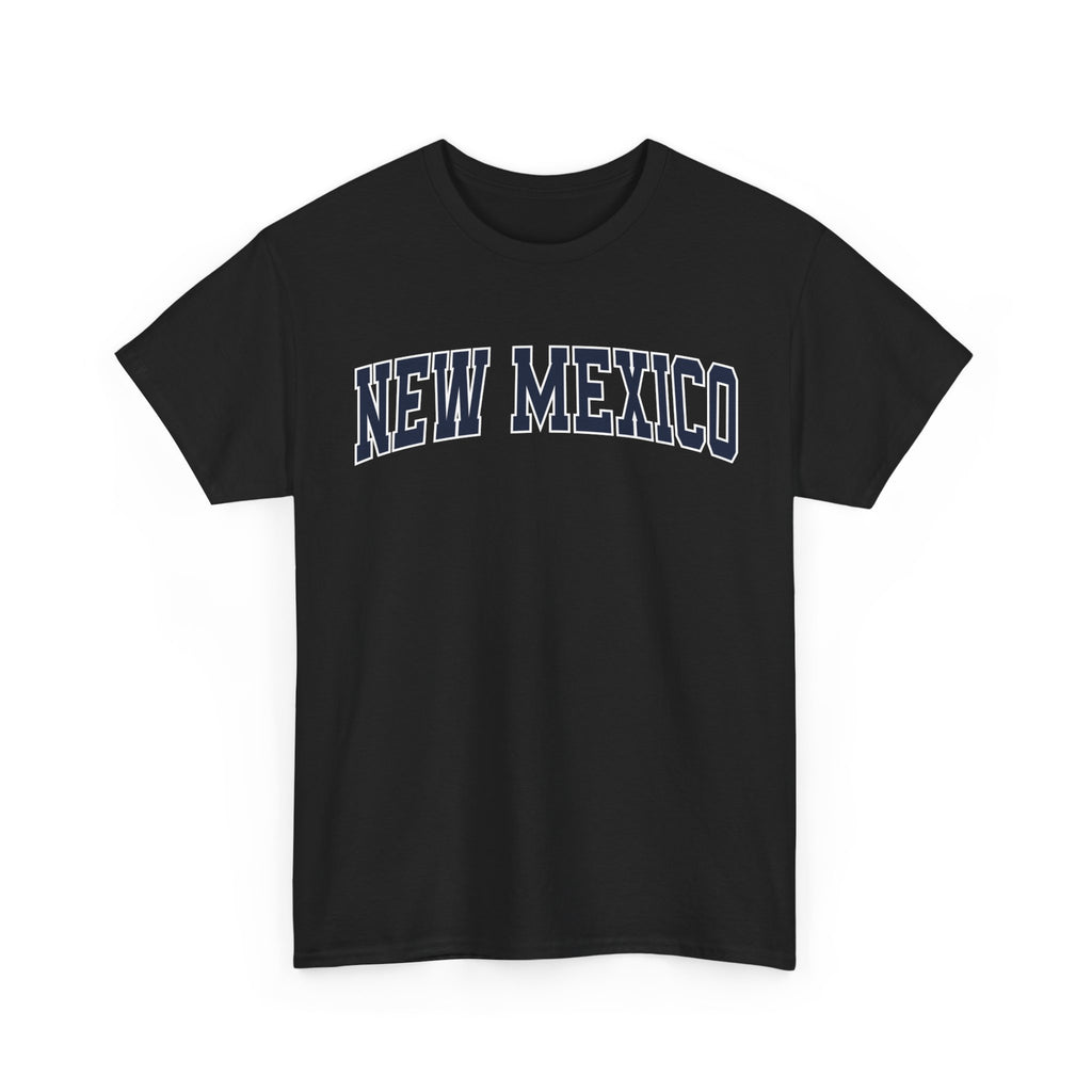 Black t-shirt with 'NEW MEXICO' text on a white background