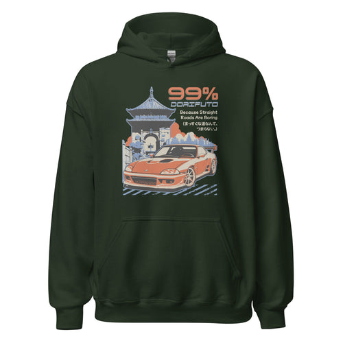 forest green hoodie with Vintage Car Drift Japanese graphic design on a white background