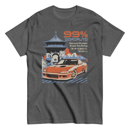dark grey t-shirt with Vintage Car Drift Japanese graphic design on a white background