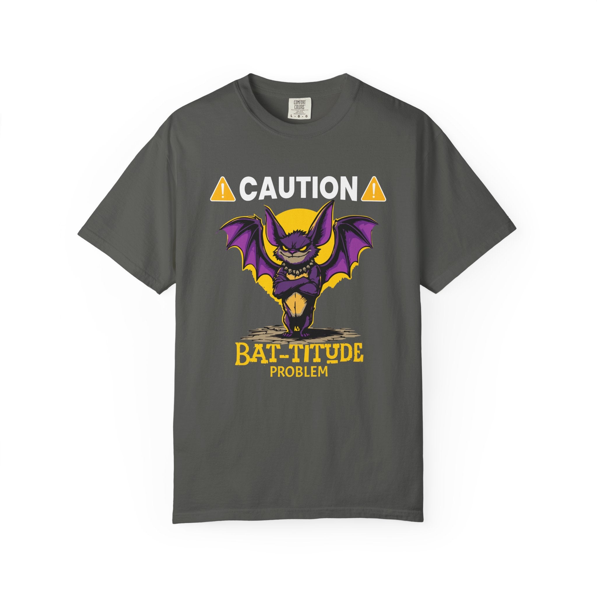 Caution: Bat-titude Problem Halloween T-Shirt - Pepper / S - T-Shirt