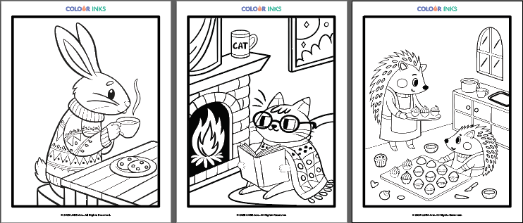 Hygge Animals Coloring Pages - Cozy Animal Therapy for Adults & Kids - Book
