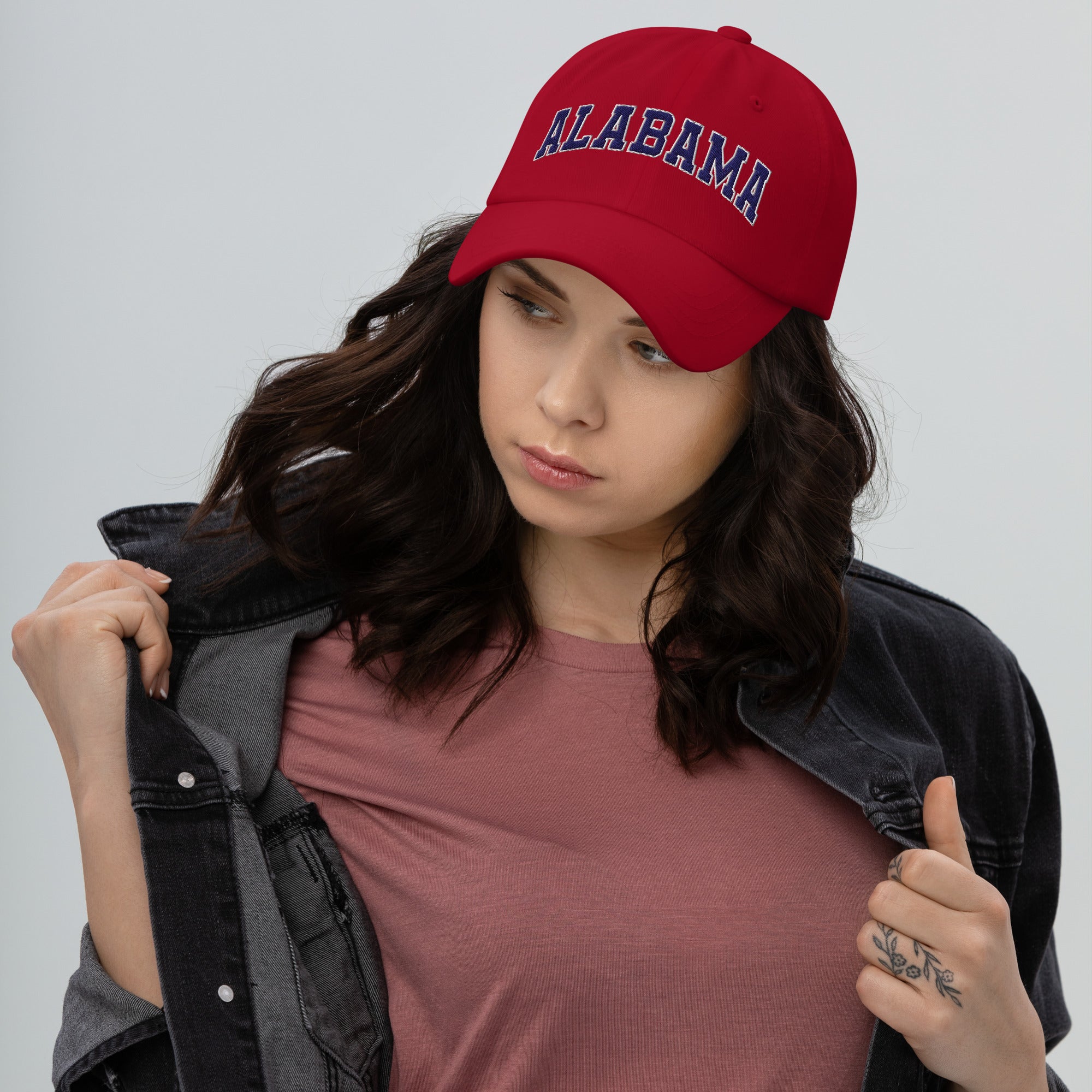 Alabama Vintage Varsity Embroidered Classic Dad Hat - Cranberry