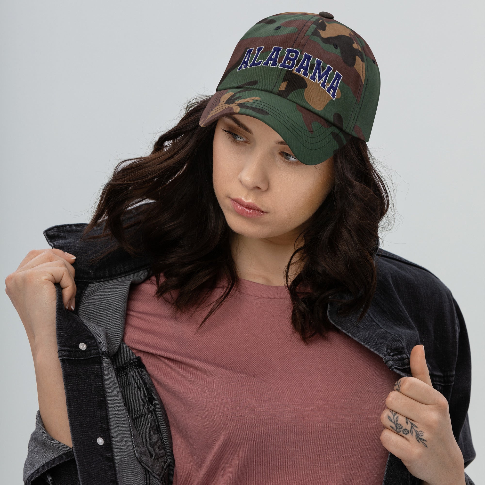 Alabama Vintage Varsity Embroidered Classic Dad Hat - Green Camo