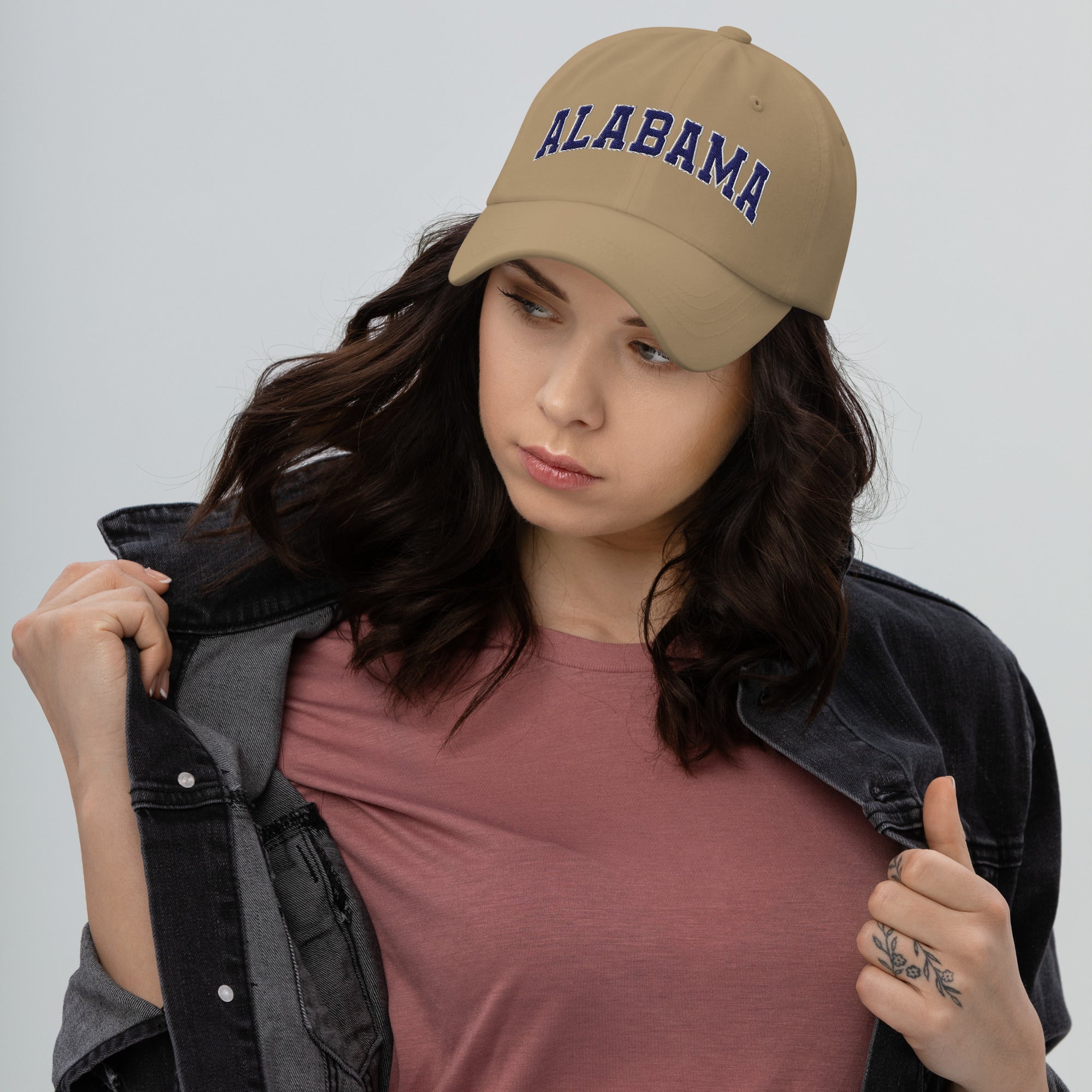 Alabama Vintage Varsity Embroidered Classic Dad Hat - Khaki