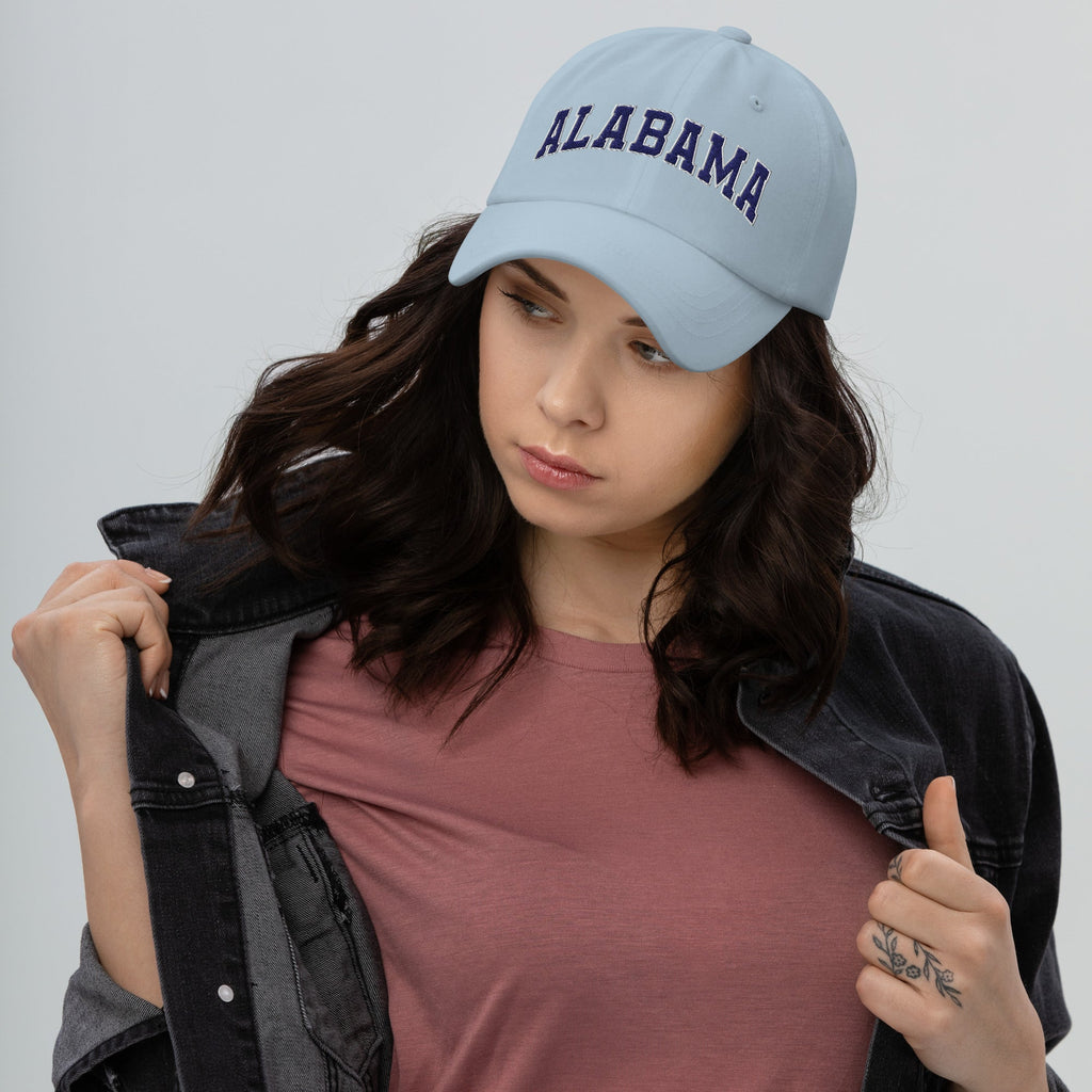 Alabama Vintage Varsity Embroidered Classic Dad Hat - Light Blue