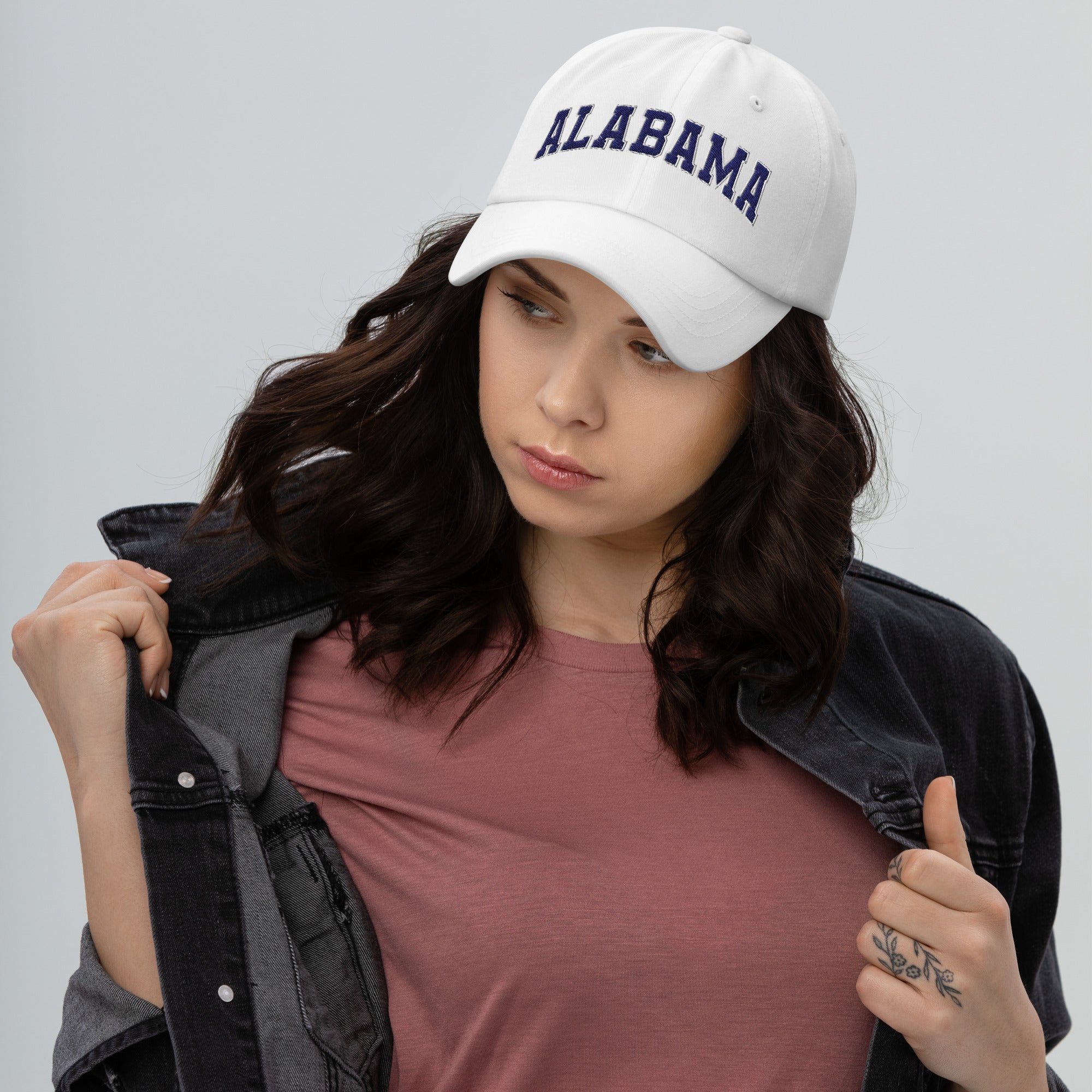 Alabama Vintage Varsity Embroidered Classic Dad Hat - White