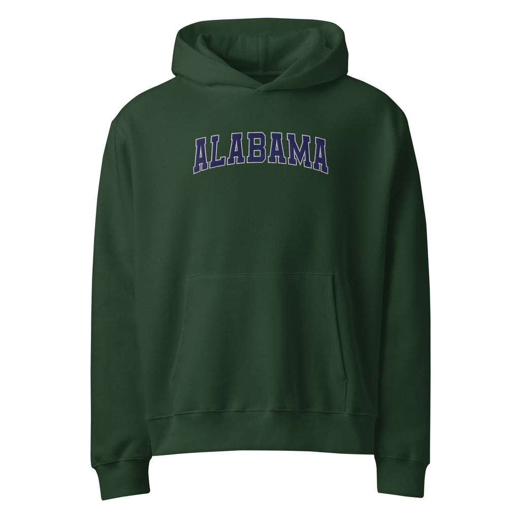 Alabama Vintage Varsity Embroidered Oversized Heavyweight Hoodie - Forest / S