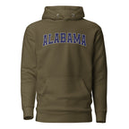 Alabama Vintage Varsity Embroidered Unisex Premium Hoodie - Military Green / S