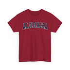 Cardinal Red t-shirt with 'ALABAMA' typography design in varsity style on a white background